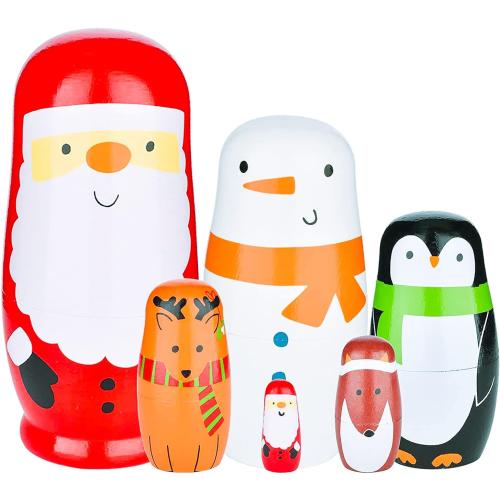 Tphon Cute Nesting Dolls Matryoshka Doll Russian Handmade Wooden Dolls Cartoon Pattern Nesting Doll Toy Stacking Doll Set for Kids Birthday