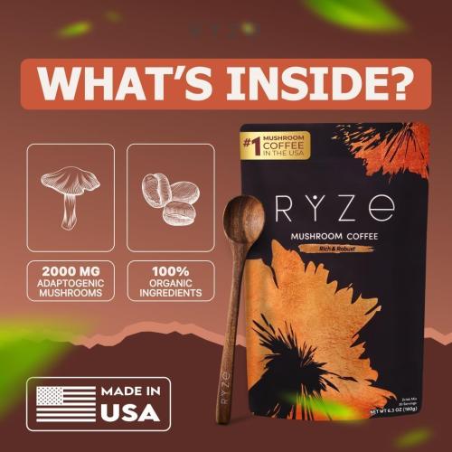RYZE SUPERFOODS Mushroom Dark Roast Coffee Starter Kit, Instant Coffee with 6 Adaptogenic Mushrooms and Better Energy, Focus, Digestion, Immunity with Lions Mane & Turkey Tail. Pack of 2