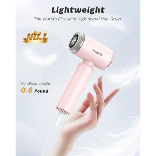 Hair Dryer - Mini HairDryer, Ionic High-Speed Motor for Fast Drying, Portable Lightweight Blow Dryer, Quiet Blowdryer with Magnetic Curly Diffuser & Concentrator for Home Travel ONLY 110V