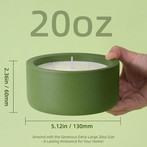 Viyffo 20oz Large Citronella Candles Outdoor, 3 Wick Citronella Candle, Non Toxic Soy Candles, Matte Green Ceramic Jar, Outdoor Candle for Patio, Porch, Backyard, Deck, Garden & Camping, Summer Decor