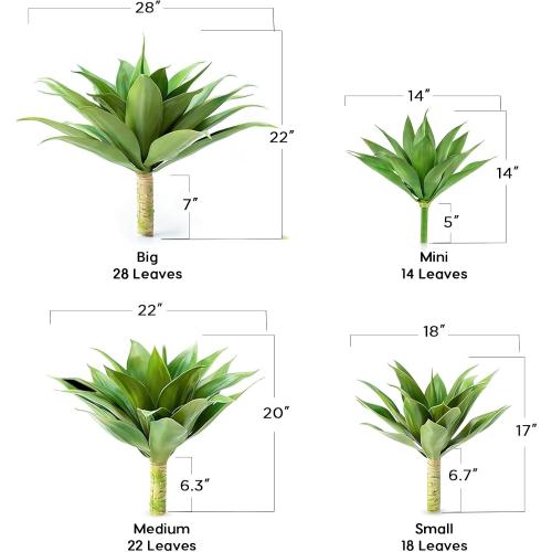 Velener Artificial Plant Outdoor Agave - Small Size UV Resistant Fake Agave Plants for Indoor and Outdoor Decor(14 Inch)-2 Pack