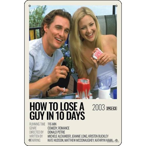 How to Lose a Guy in 10 Days (2003) movie Poster Metal Tin Sign Plaque Man Cave Wall 8x12 Inch Wall Art Decoration