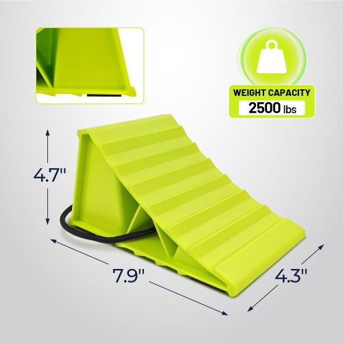 ROBLOCK 4 Pairs Wheel Chocks for Travel Trailers, Non Slip Base Heavy Duty Green Camper Wheel Chockwith Rope, Lightweight Wheel Stoppers for Cars, Camper Trucks, RVs, Easy to Carry, Green