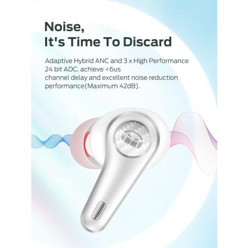 Monster Clarity 8.0 Hybrid Active Noise Cancelling Wireless Earbuds, 42dB in-Ear ANC Earphones Deep Bass with 6 Mics, Bluetooth 5.2, 50H Play Time with Wireless Charging Case