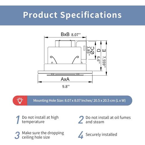 Zeyzer Bathroom Exhaust Fan with LED Light Square Quiet Modern Ceiling Mount Ventilation Fan Combination for Shower/Restroom/Office, 110 CFM 1.0 Sones 4 Inches Duct 110V, White