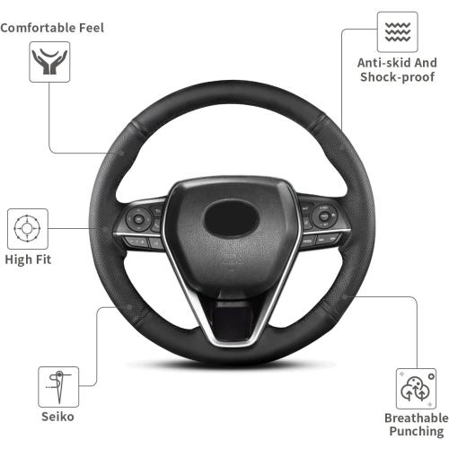 Hand Sewn Steering Wheel Cover,Fit for Toyota RAV4 SUV 2019-2024 / Avalon 2019-2022 / Camry 2018-2024 / Corolla 2020-2025,Non-Slip Breathable Microfiber Leather Steering Wheel Cover On Wrap