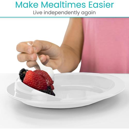 Vive Spill-Proof Scoop Plate, 9 (2 Pack) - Dish with Wall for Disabled | Handicapped, Elderly Adults with Special Needs from Parkinsons, Dementia, Stroke, Tremors with - Non Skid Padded Bottom