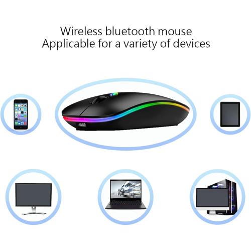 Wireless Bluetooth Mouse Rechargeable Laptop Mice with LED Lights Silent Slim Use(BT5.2 and 2.4G Portable USB) Dual Mode Computer Mouse for Laptop/iPad/Tablet/Apple/Computer/Mac (Black)