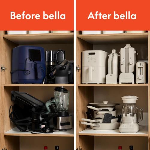 bella Flip-n-Store Waffle Maker with EverGood™ Ceramic Nonstick Coating, Fits-anywhere™ Kitchenware, Power Indicator Light, Cool Touch Handle & Cord Wrap, 7” Wide & 1 Deep Plates, 1000 Watt, Oatmilk