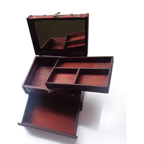 ISOTO Retro Vintage Wooden Jewelry Box Storage Box Organizer Container Case Chest Trinket Box with Mirror for Gilrs Girlfriend Women for Mother's Day (Style 3)