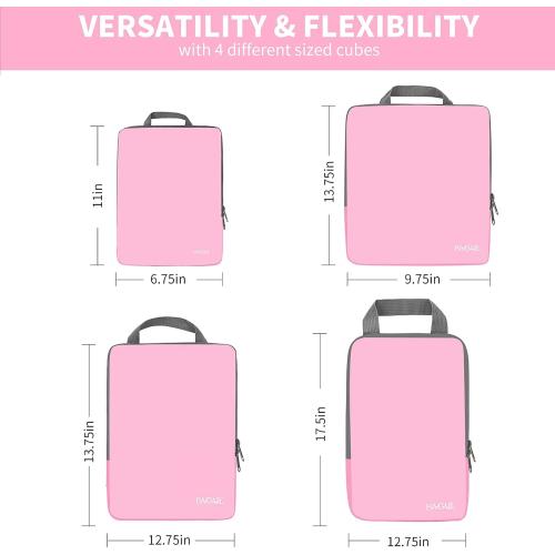 BAGAIL Set of 4 Compression Packing Cubes Travel Accessories Expandable Packing Organizers (Cloth Pattern, 4-Pink)