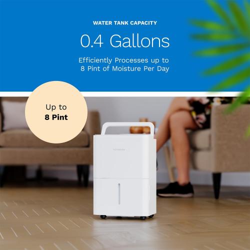 WHITE hOmeLabs 1,000 Sq. Ft Portable Dehumidifier - Ideal for Home Bedroom, Bathroom, Office and Small Sized Rooms - Ultra Quiet, Compact with Drain Hose Included - 8 pint
