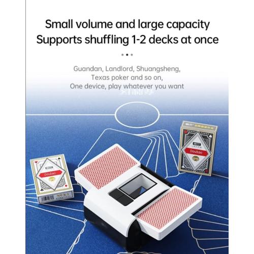 Card Shuffler Automatic 1-2 Deck Electric Shuffling Machine Portable with 2000mAh Rechargeable Battery Low Noise for Cards Game, UNO, Poker, Phase 10, Skip-Bo, Texas Hold'em, Blackjack