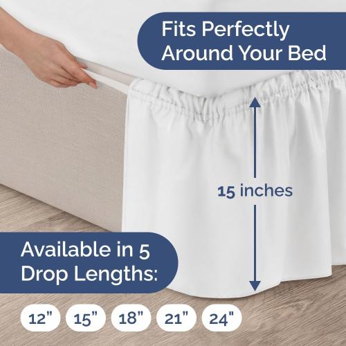 Size King Color White Wrap Around Dust Ruffle Bed Skirt - White - for King Size Beds with 15 Inch Drop - Easy Fit Elastic Strap - Adjustable Pleated Bedskirt w/Brushed Fabric - Wrinkle Free - for Women, Men, Kids & Teens