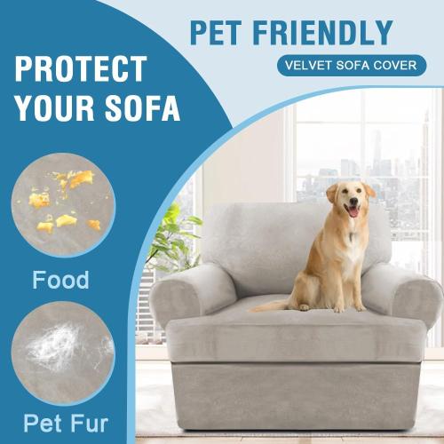 Color Grey H.VERSAILTEX Sofa Cover 2 Piece T Cushion Armchair Slipcovers Thick Velvet Couch Cover Stretch T Cushion Sofa Covers for 1 Cushion Couch with 1 Individual T Cushion Covers Washable, Oatmeal