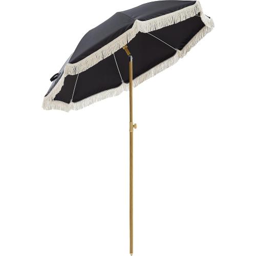 6.5FT Boho Patio Umberlla with Fringe,UPF50  Outdoor Umbrella with Fiberglass Ribs and Push Button Tilt,Tassels Umbrella for Beach,Terrace,Picnic