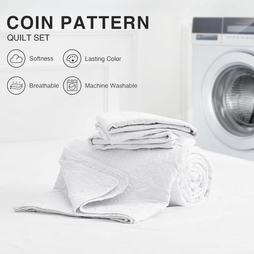 Love's cabin King Size Quilt Set White Bedspreads - Soft Bed Summer Lightweight Bedspread Comforter - Modern Style Coin Pattern Coverlet for All Season - 3 Pieces (1 Quilt, 2 Pillow Shams)
