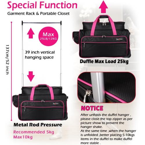 Dance Bag with Garment Rack,23inch Dance Competition Garment Bags with Clothes Rack,Suitcase,Rolling Duffle for Travel, Wheeled Drop-Bottom Upright Luggage Closet Suitcase(Expand-Purple