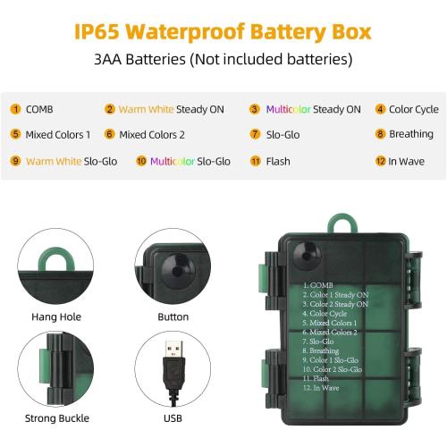 Christmas Lights 33ft 100 LED Battery String Lights with Timer Memory Function USB or Battery Powered Waterproof String Lights for Indoor Outdoor Decoration