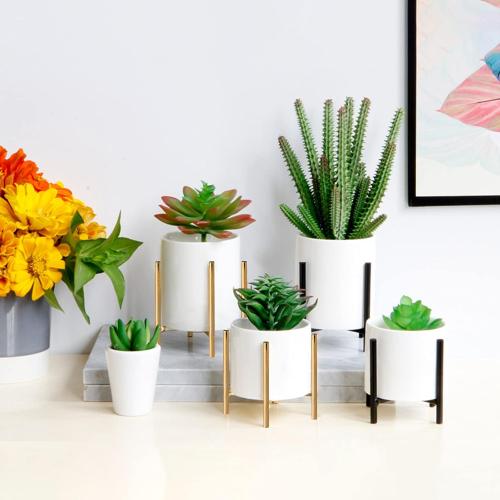 Gold pencil cup Sturdy metal frame with white ceramic pen holder For desks and kitchen appliance holders