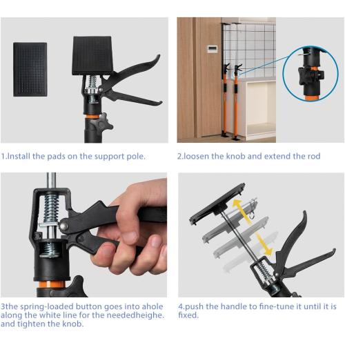 4PK Support Pole, Steel Telescopic Adjustable 3rd Hand Support System, Support Rod, Supports up to 154 lbs Construction Rods for Cabinet Jacks Cargo Bars Drywalls Extends from 49 Inch to 114 Inch