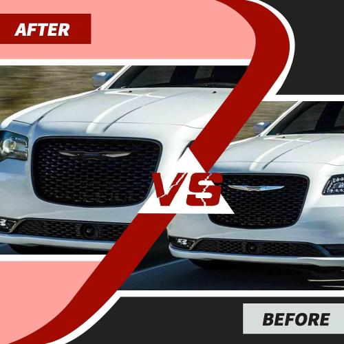 Front Bumper Grille Emblem Cover Rear Emblem Badge Cover Trim Kit Exterior Accessories Compatible with Chrysler 300 300C 2015 ,Black