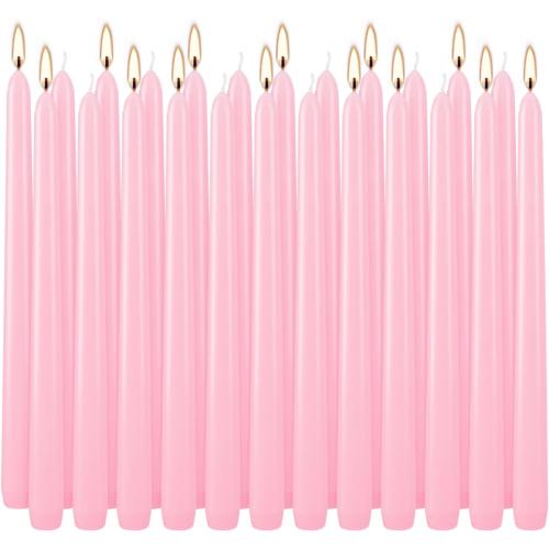 Valentine's Decorations 10 Inch Pink Taper Candles Set of 24, Dripless and Unscented Candle Sticks for Dinner, Shabbat, Halloween, Christmas, Wedding, 8 Hours