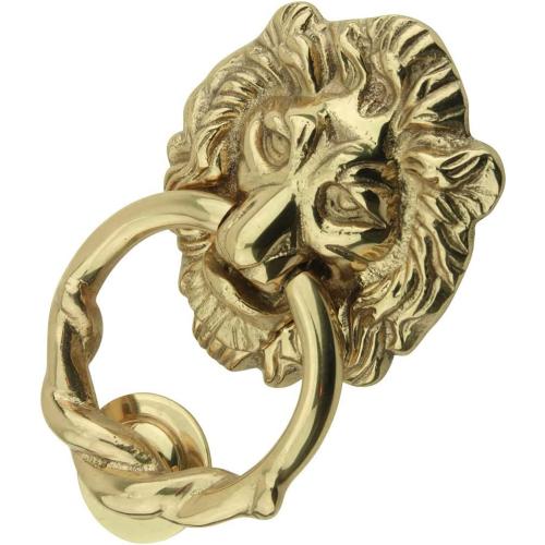 Renovators Supply Manufacturing Door Knockers for Front Door 6 1/4 in. Solid Brass Lion Head Door Knocker with Mounting Hardware