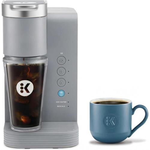 K -Express Essentials Plus Iced & Hot Single Serve Brewer, Adjustable Temp Brew Over Ice, Pods Compatible, Coffee Maker (Gray) NEEDS CLEANING