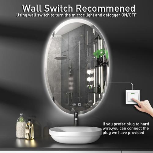 Size 36 x 24 Inch LED Oval Mirror,Wall Mounted Backlit Beveled Bathroom Mirror, Dimmable Lighted Vanity Mirror with Lights,Anti-Fog,CRI 90 , IP54 Waterproof