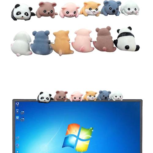 6Pcs Creative 3D Craft Figurine Computer Monitor Decor,Car Central Control Screen and TV Decorations,Personalized Animal Collectible Figurines Mascot Resin Crafts for Home Office Decoration
