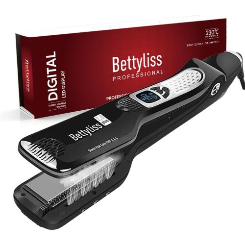 Black Steam Flat Iron Hair Straightener - Professional Hair Straightening Irons for Smooth and Frizz-Free Results (Black)