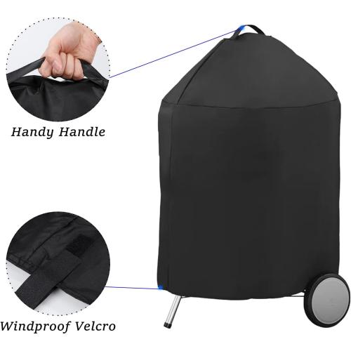 Round BBQ Grill Cover for 18 Inch Charcoal Grills Waterproof, Fade Resistant, UV Resistant Kettle BBQ Grill Cover with Hook & Loop Strap, Dome Smoker Cover, Black (18in)