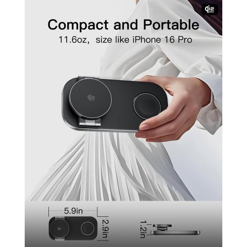 3-in-1 Charging Station for Apple Device, Qi2 25W Magnetic Wireless Foldable Fast Charger Stand Compatible with MagSafe for iPhone Air/17/16/15/14/13/12 Series, Apple Watch & AirPods