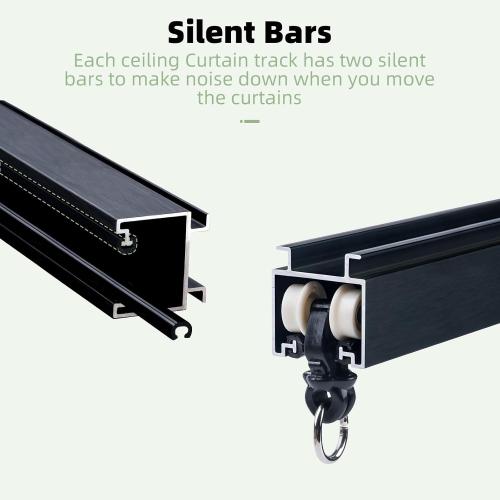 MLOQI Curtain Tracks Ceiling Wall Mounted with Soundproof Strips, Curtains Tracks Rails System, Black Ceiling Track for Curtains 3-6 Feet