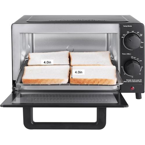 Mainstay Toaster Oven Combo Kitchen Appliances, Fits 9” Pizza, 4 Slice Capacity, Powerful Circulation, Auto Shutoff, Includes Baking Rack Pan Quartz, up to 60 Min, Easy Clean (Black) NEEDS CLEANING