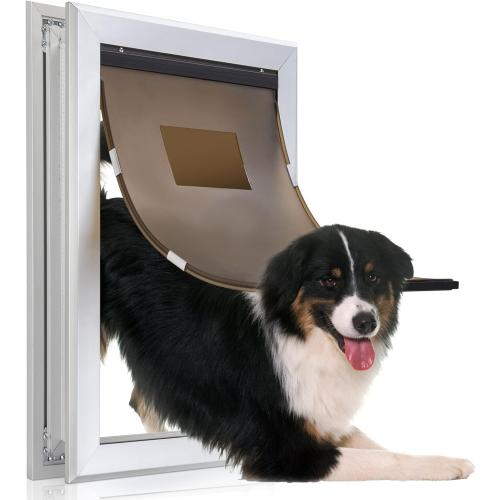 Durable Pet Door, Aluminum Door for Dog and Pets, Large Doggie Door with Automatic Closing Magnetic Flap, Ideal for Interior and Exterior Doors, Screen and Wall, Weather Resistant