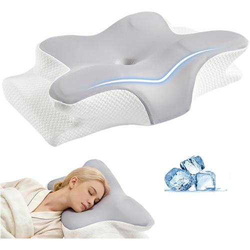 Ergo Cervical Neck Pillow – Ergonomic Neck Pain Relief Pillow for Deep Sleep, Contour Memory Foam Support, Odorless, Cooling Breathable Pillowcase, Ideal for Side Back Stomach Sleepers