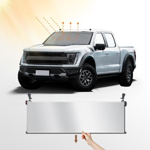 Retractable Windshield Sunshade for Car New Permanent Automotive Scaling Front Windshield Sun Shades Compatible for F150 Long Term Use Roll Up Down with Button, No More Storing，Moving