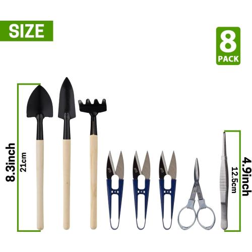 Bonsai Set 8 Pcs - Include Pruner, Fold Scissors, Mini Rake, Bud & Leaf Trimmer Set by ZELARMAN