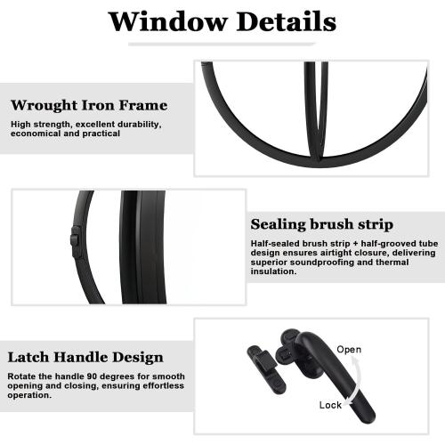 Rotating Round Porthole Window, 27.6, Black | Transparent Tempered Glass, Iron Frame, Center-Pivot with Handle, Decor Ventilation, Indoor Outdoor Use
