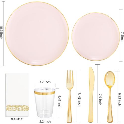 Supernal 350pcs Pink Plastic Plates,Plates Disposable