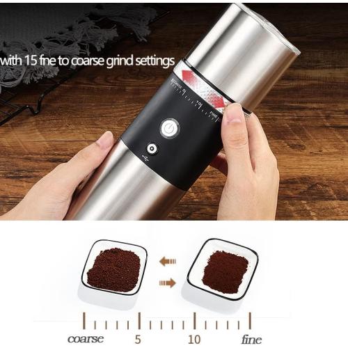 Electric Burr Coffee Grinder,Toycol Portable Cordless Rechargeable Espresso Coffee Bean Grinder,USB Battery Travel Car Coffee Maker with 15 Fine to Coarse Grind Settings for Home Use (Black)