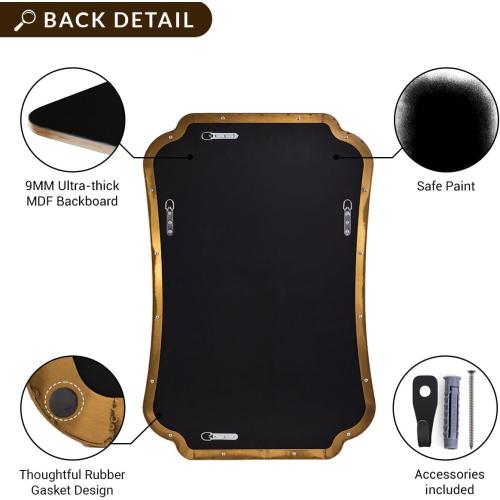 ANDY STAR 24x36 Gold Mirror, Brushed Brass Scalloped Wall Mirror, Bathroom Wall Mirror with Stainless Steel Metal Framed Ideal for Bedroom, Hallway