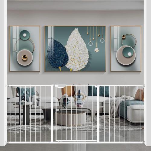 WAOWAO Triple Lock Baby Gate Extra Wide 67.32-72.04 Pressure Mounted Walk Through Swing Auto Close Safety White Metal Dog Pet Puppy Cat for Stairs,Doorways,Kitchen