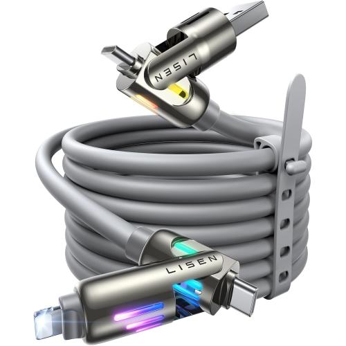 2 pk LISEN USB C to Lightning Cable, Chubby 240W 4 in 1 Charging Cable 6.6FT, USB A/C to C/Lightning with Light for iPhone 17 16 15 14 Pro Max/MacBook/iPad/Samsung S25/Switch/PS5,Camera & Photo Cables