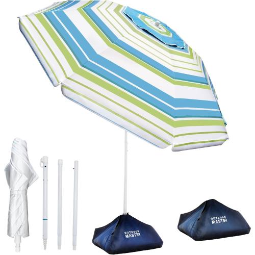 OutdoorMaster 7.2ft Beach Umbrellas for Sand with Sandbag & Anchor | 7.2ft Adjustable Umbrella for Beach, Wind Resistant, Portable UPF50  Sunshade with Carry Bag for Patio