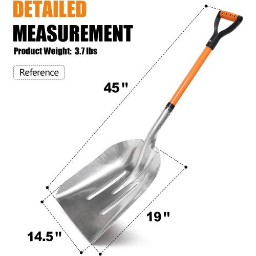 VNIMTI Aluminum Snow Shovel with D Handle Metal Snow Shovel for Driveway 45Inches 3.7 Pounds Transfer Shovel Shovel for Gardening, Orange