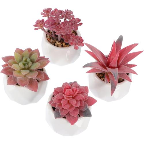 4Pcs Mini Artificial Succulent Plants with Pots Decorative House Ornaments for Photography Props and Home Decor Lifelike Bonsai Succulents Cute Design
