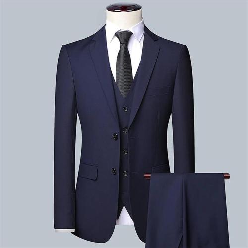 Size XL.  ..Men's Versatile Three-Piece Suit Set Jacket Vest Trousers Large Size Solid Shawl Lapel Blazer High Elasticity Outfit